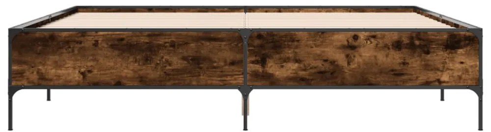 füstös tölgy színű szerelt fa és fém ágykeret 200 x 200 cm