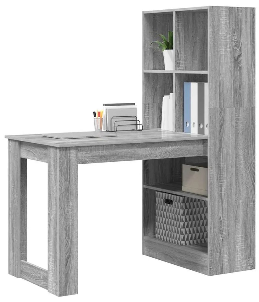 Asztal polcokkal Szürke Sonoma 122 x 67 x 145 cm Faanyag