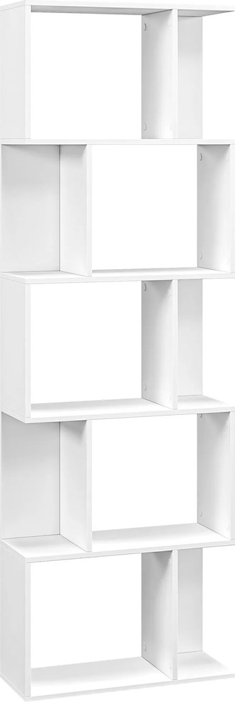 HOMCOM 5-szintes Osztott Könyvespolc, Helytakarékos S-Alakú Fa Polc Elválasztó Nappaliba, Hálószobába és Irodába, 60x24x184,5 cm, Fehér | Aosom