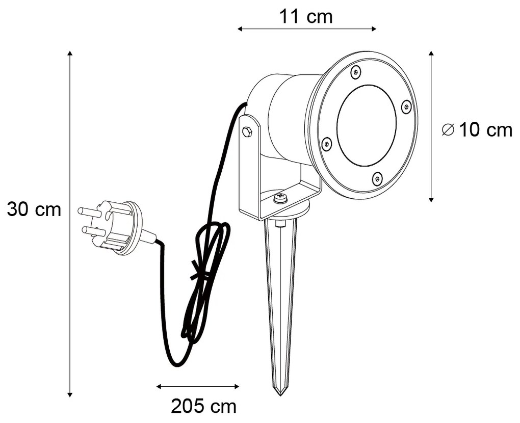 Beige GU10 50mm-es állítható IP65-ös kábellel és dugóval ellátott kerti reflektor - Basic