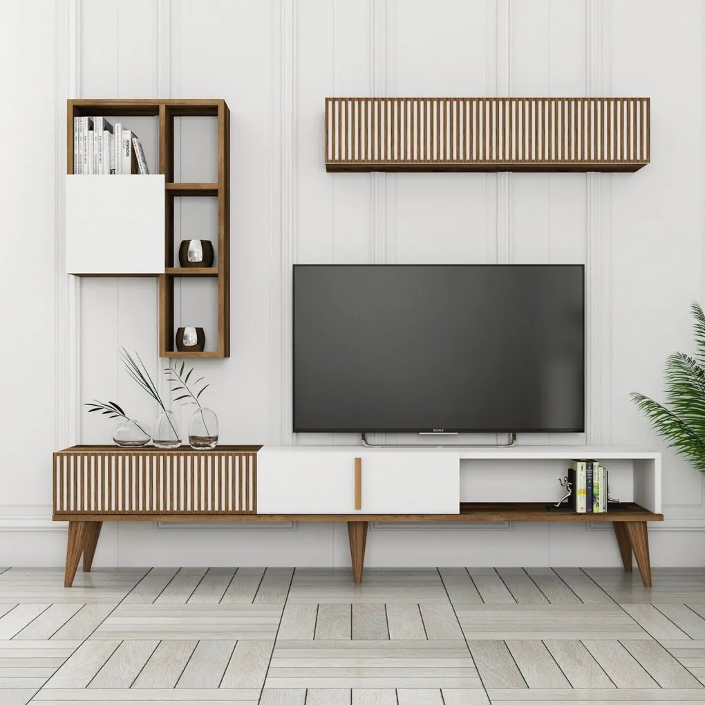 Milan TV-állvány, dió-fehér, 180 cm – TR845HCT3109
