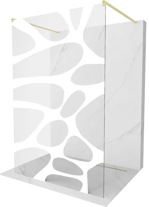 Mexen Kioto, Walk-In zuhany paraván 100 x 200 cm, 8 mm átlátszó üveg fehér mintás, arany matt profil, 800-100-002-55-97