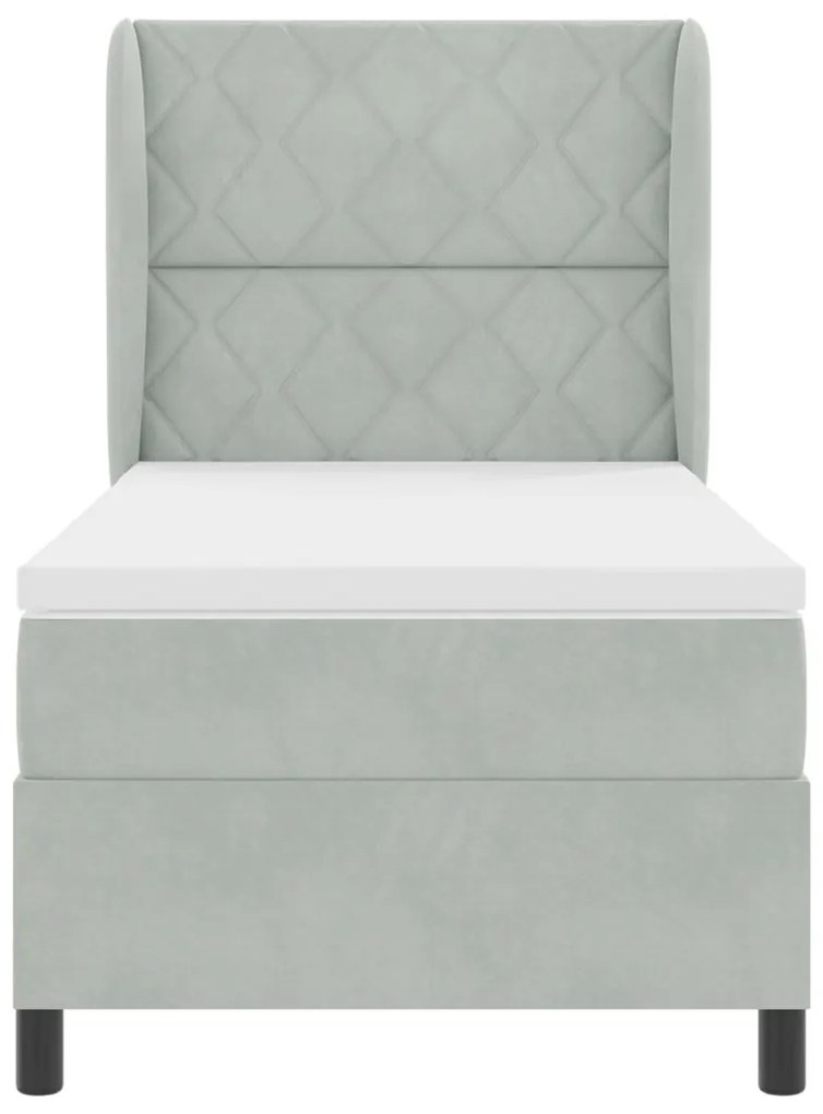 Boxspring Ágy Matrac Púder Szürke 90x190 cm Bársony