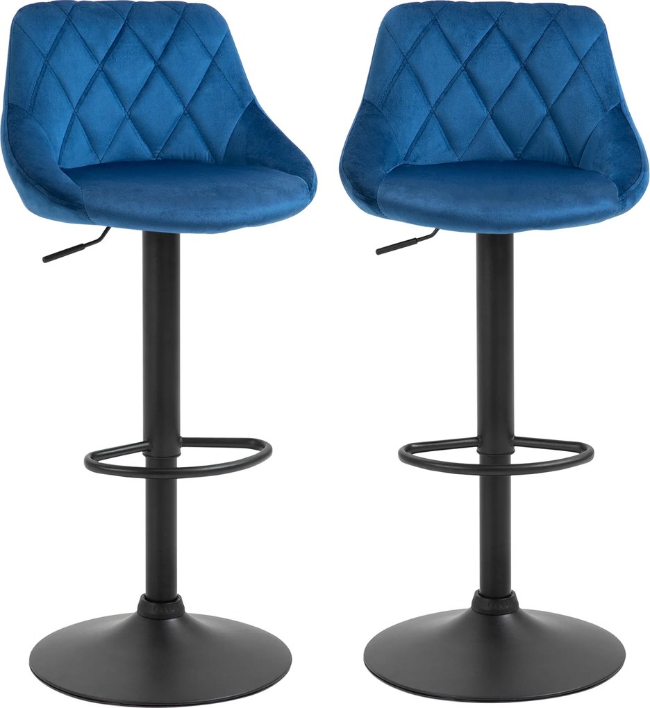HOMCOM 2 db Barstool összeállítás állítható magassággal, Fém alap és Műbőr ülés, Modern forgószék háttámlával és lábtartóval 46x48x83-104cm, Kék | Aos