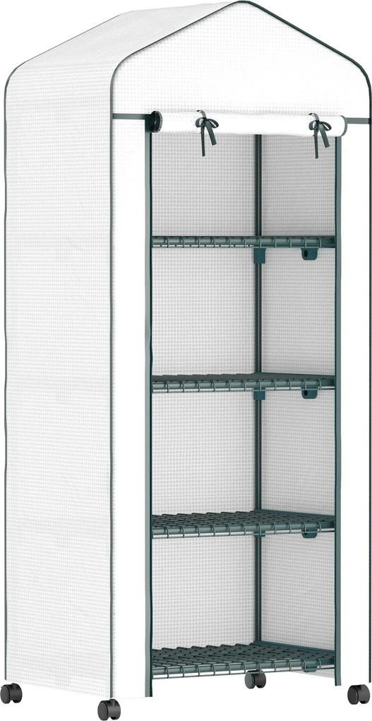 Outsunny Üvegház Görgőkkel, Polcokkal, Télálló Acél Fólia Üvegház, Üvegház Balkónra, Kertbe, Paradicsomház 69 x 50 x 165 cm, Paradicsom Üvegház Paradi