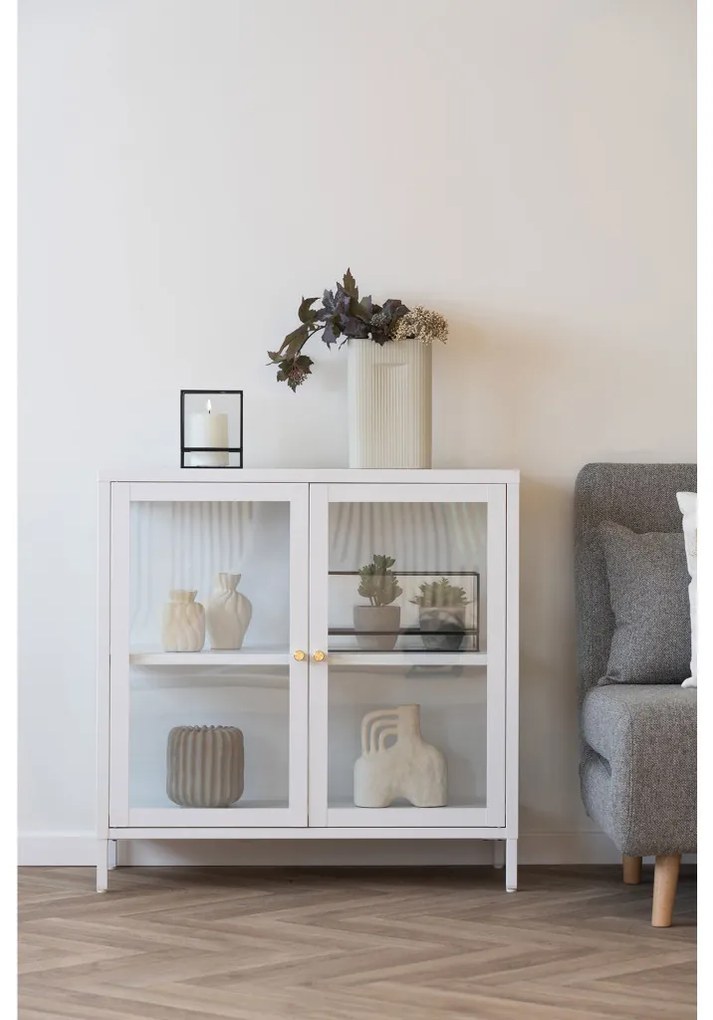 Dalby vitrines komód, 2 ajtó, acél, fehér 80x35x80 cm