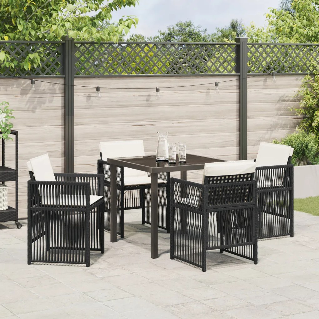 5 Darabos Kerti Étkező Garnitúra Párnákkal Fekete Poly Rattan