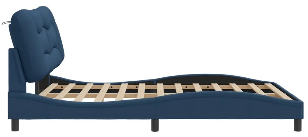 kék szövet ágykeret LED-ekkel matrac nélkül 160 x 200 cm