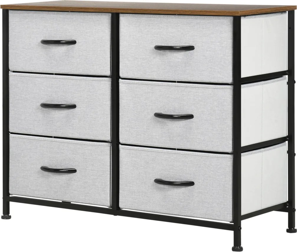 HOMCOM Fiókos tálalószekrény, 6 fiókos, szövet fiókos, 80 x 30 x 62,5 cm, barna-fekete