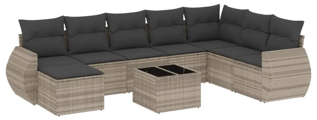 9 részes világosszürke polyrattan kerti ülőgarnitúra párnával