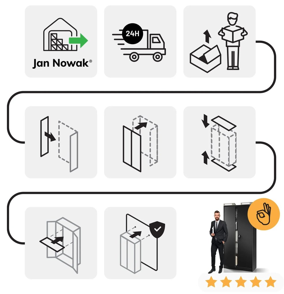 Fém iratszekrény JAN H, 900 x 1950 x 400 mm, fekete