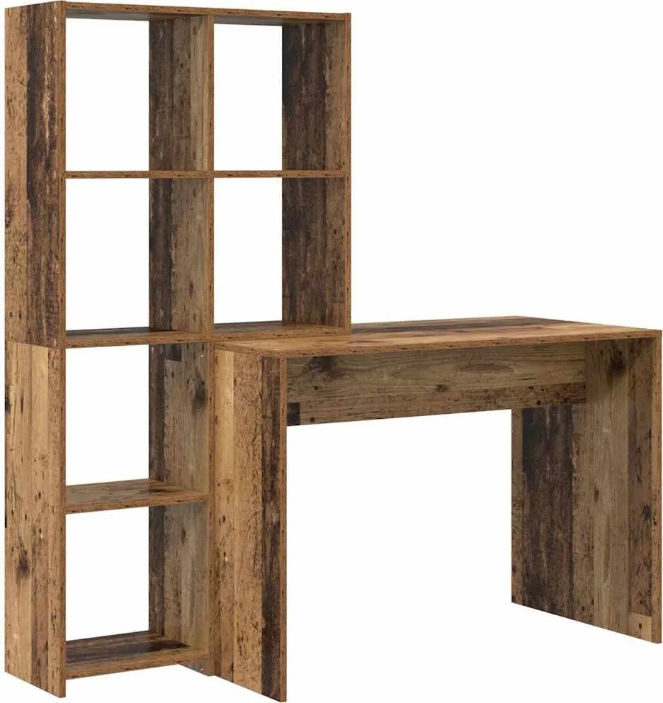 vidaXL Asztal polcokkal tárolóval Öreg fa 138,5 x 55 x 143 cm Faanyag
