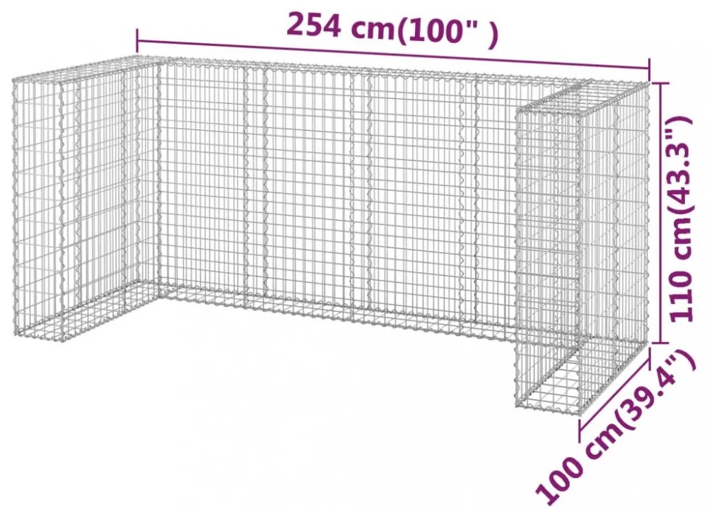 horganyzott acél gabionfal szemeteskukákhoz 254 x 100 x 110 cm