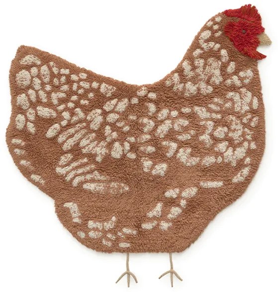 Barna mosható kézi szövésű pamut gyerek szőnyeg 110x100 cm Chicken – Lorena Canals