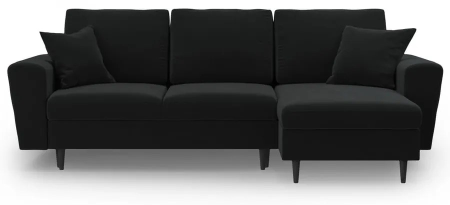 Fekete bársony kinyitható tárolóhelyes sarokkanapé Kyoto – Cosmopolitan Design