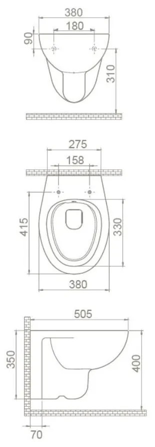 CeraStyle LILA fali WC - perem nélküli - VORTEX örvényöblítéssel