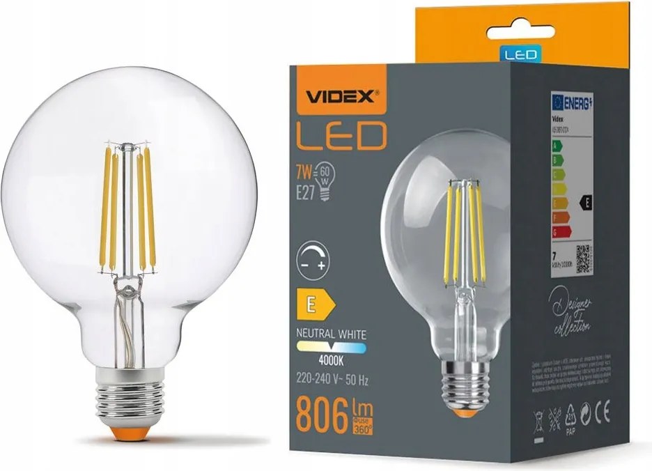 Led izzó E27 G95 7W 4000K Filament Tompítható