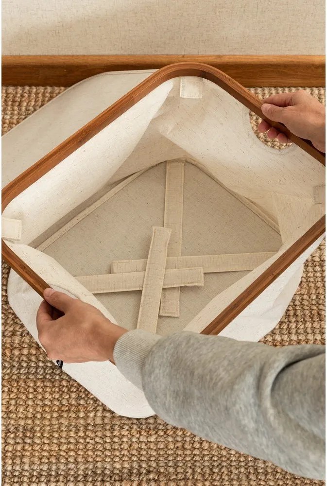 Krémszínű fedeles textil tárolódoboz 40,5x33x30 cm Bamboo/Linen – Bigso