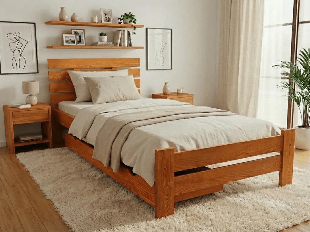 PARIS magasított ágy 90x200 cm, égerfa Ágyrács: Léces ágyrács, Matrac: Sommera 18 cm matrac