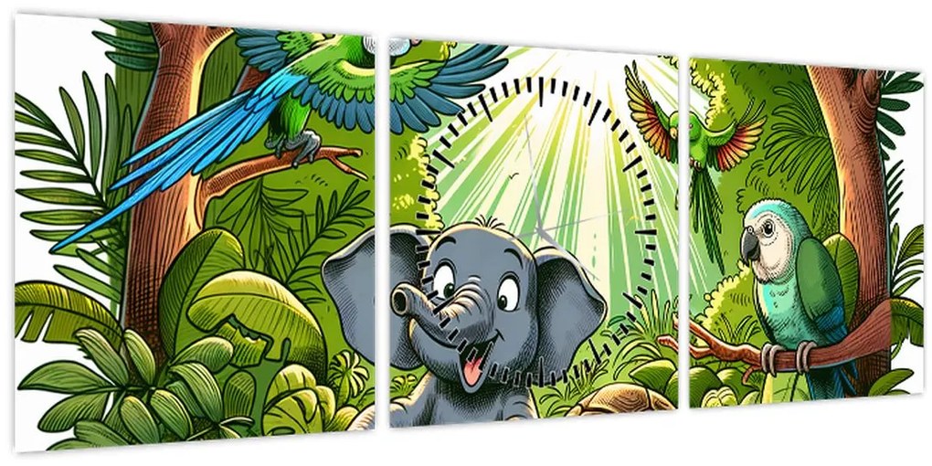 Kép - Vidám állatkák (órával) (90x30 cm)