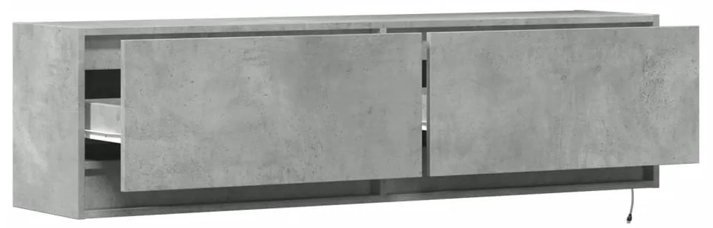 betonszürke falra szerelhető TV-szekrény LED-del 140x31x38 cm