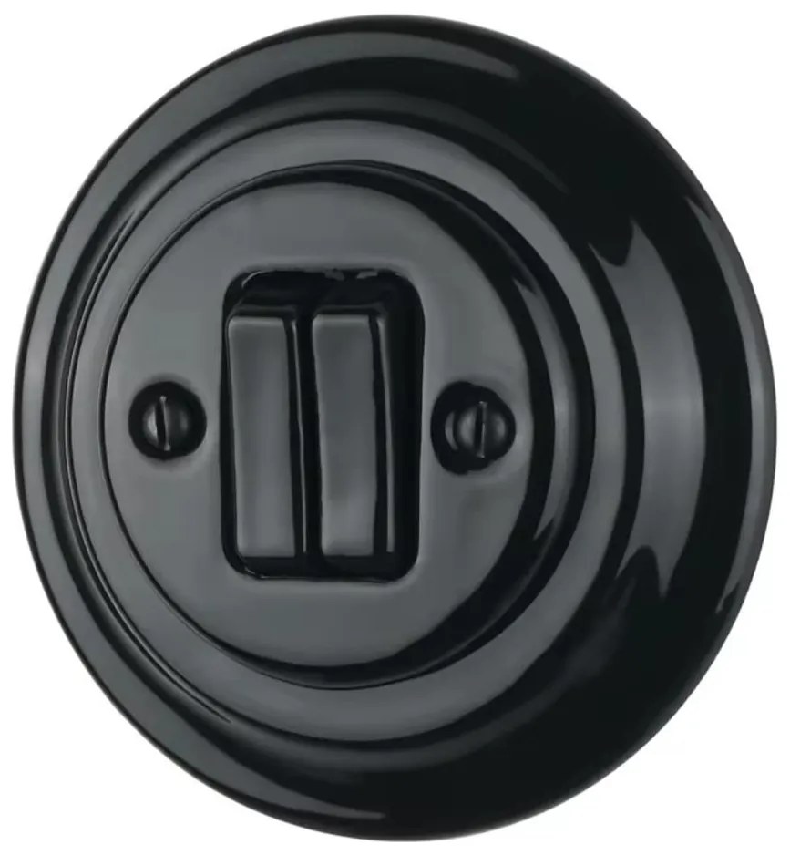 Bohemia-Design - Retro porcelán dupla kapcsoló 6+6-os kerettel, fekete