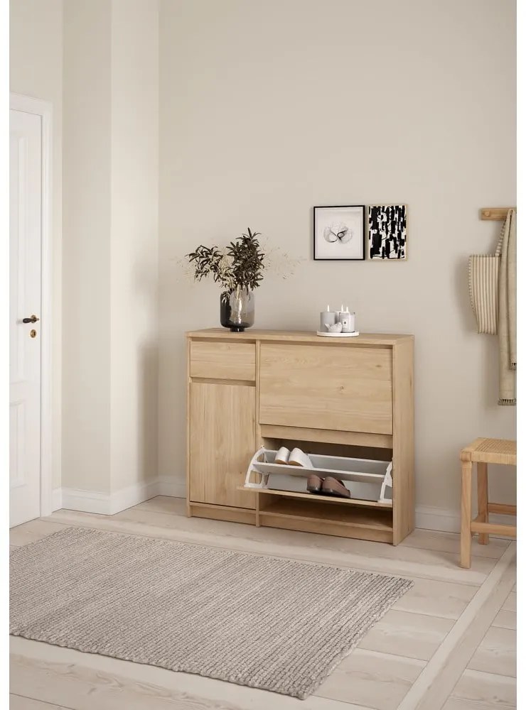 Natúr színű billenő ajtós cipőtartó tölgyfa dekorral 109x93x32 cm Naia – Tvilum