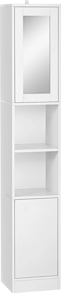 Kleankin Fürdőszobai Térkihasználó Szekrény Tükörrel és Nyomásnyitással, Többfunkciós Fából készült Fürdőszobai Szekrény, 30x28x170cm, Fehér | Aosom