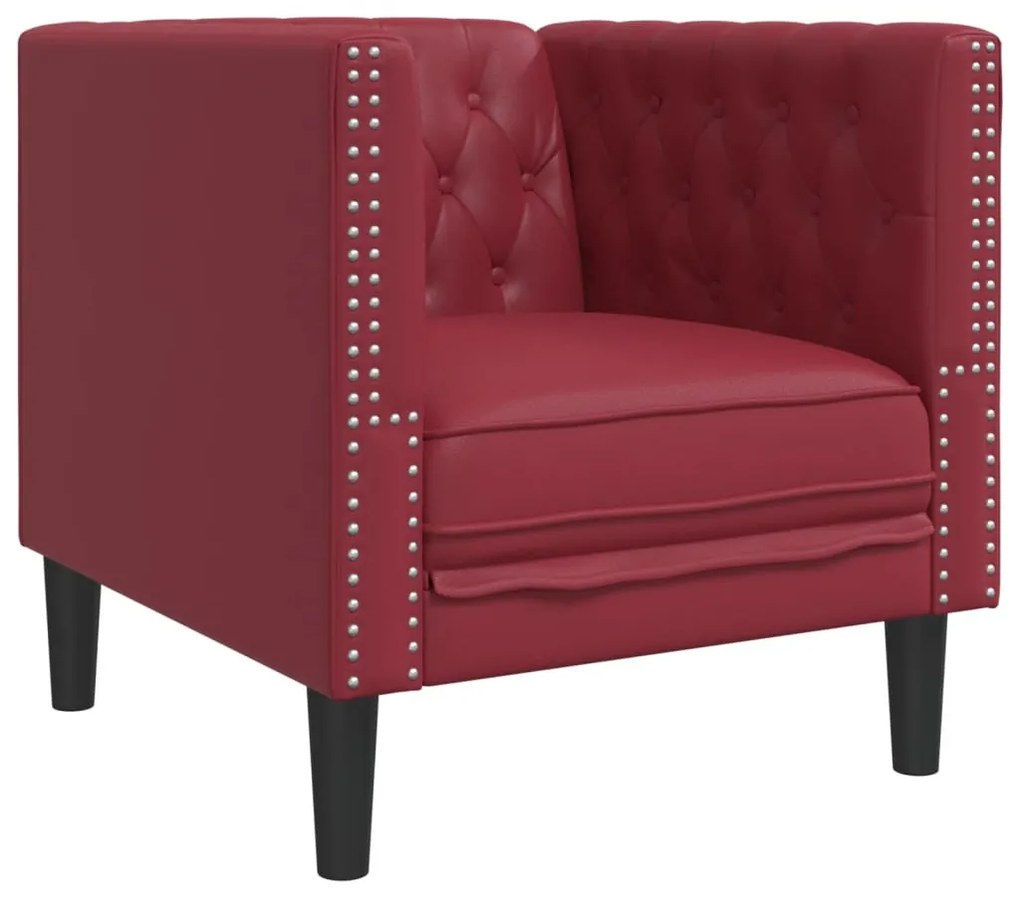 bordó műbőr Chesterfield kanapéfotel