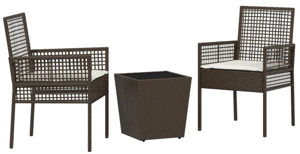 3 részes kert bistro szett párnákkal barna poli rattan