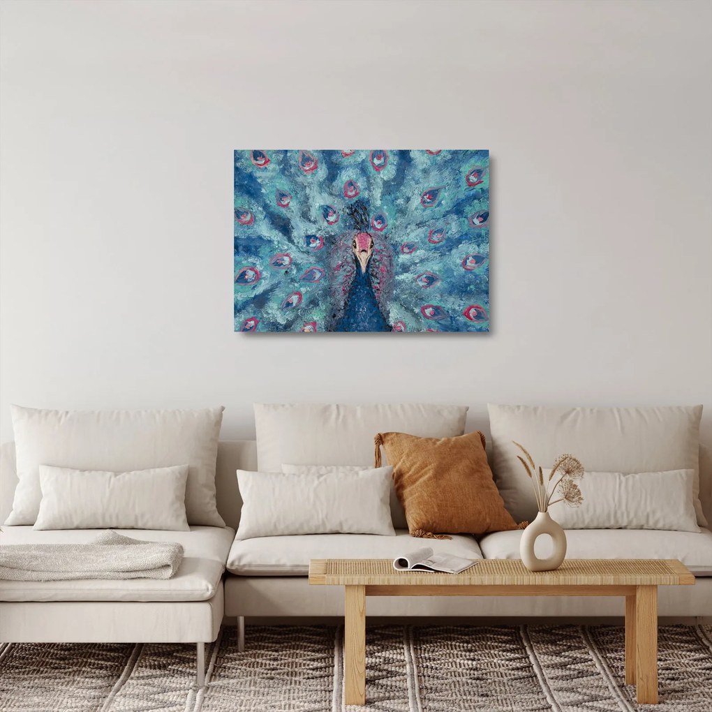 Egy festett páva képe (üvegen) (70x50 cm)