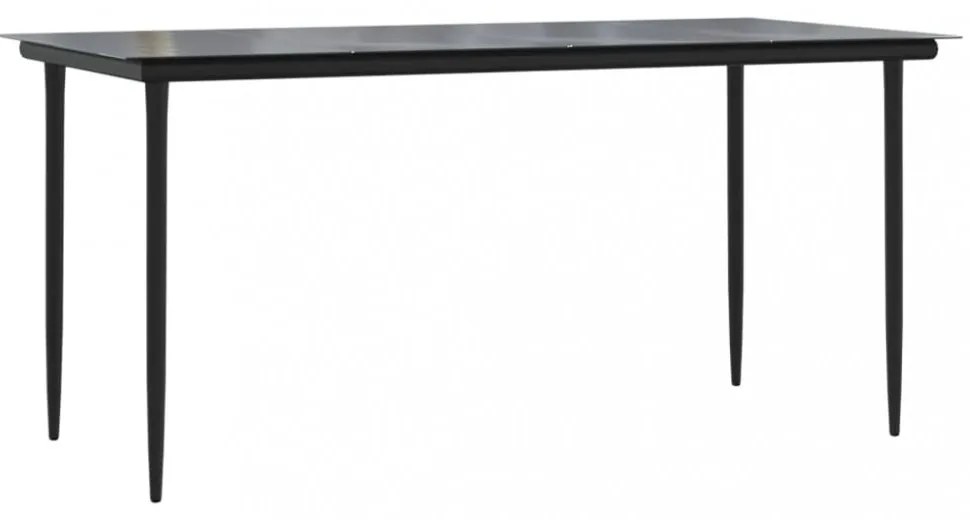fekete acél és edzett üveg kerti étkezőasztal 160x80x74cm