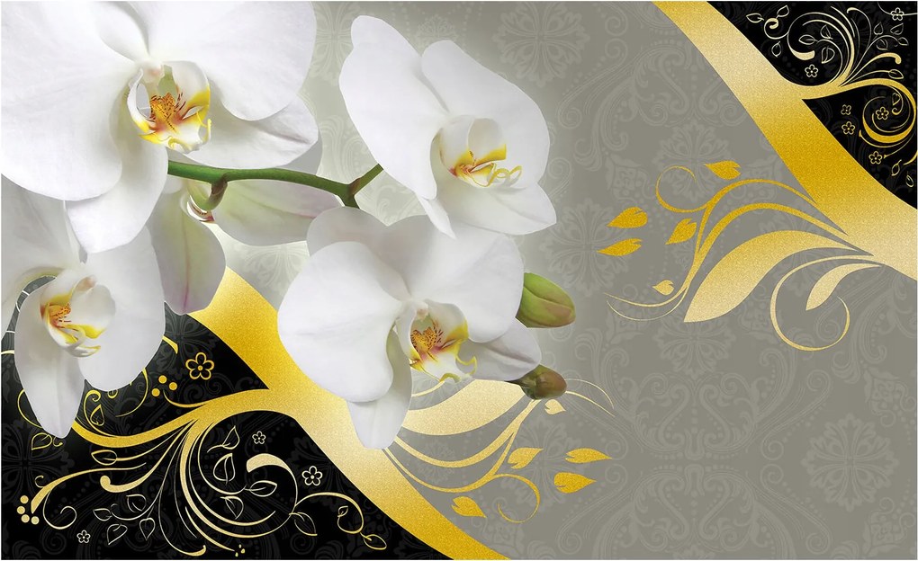 Fotótapéta Fehér orchideák Arany Absztrakt Modern Minimalizmus 312x219 +ragasztó