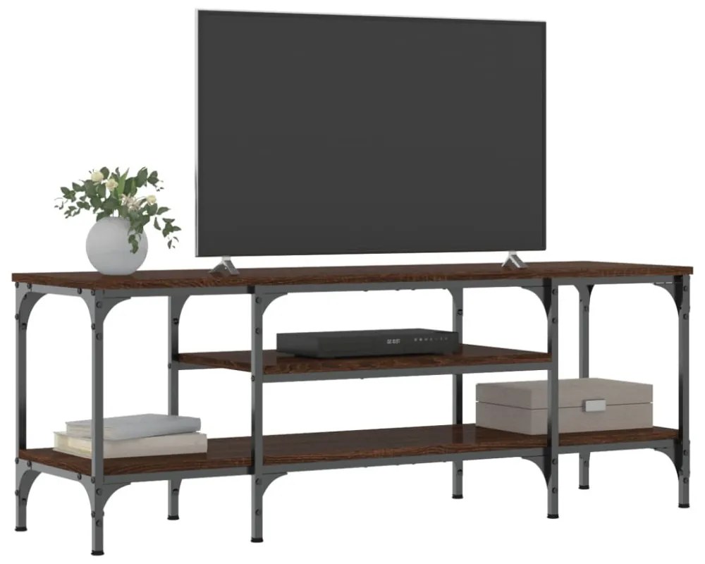 barna tölgyszínű szerelt fa és vas TV-szekrény 121x35x45 cm