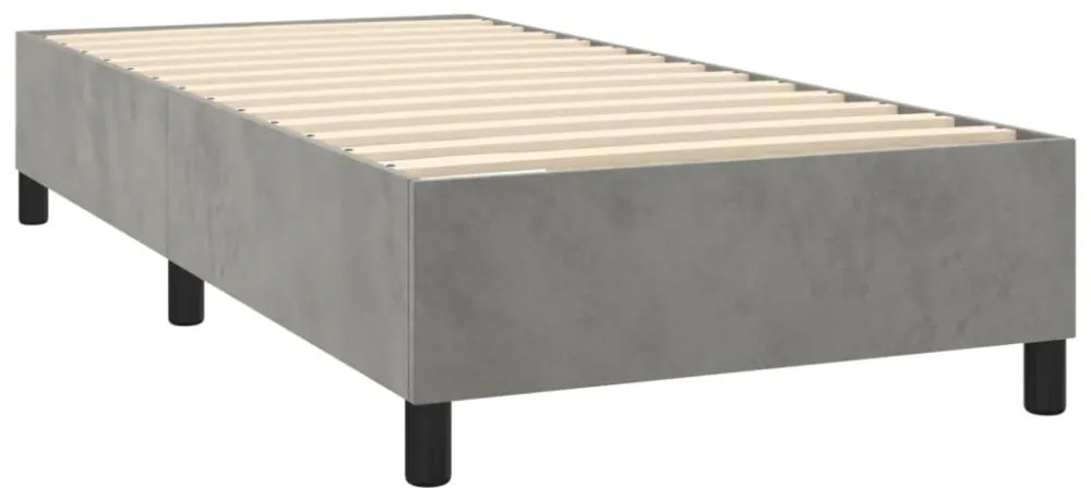 világosszürke bársony rugós és LED-es ágy matraccal 80 x 200 cm