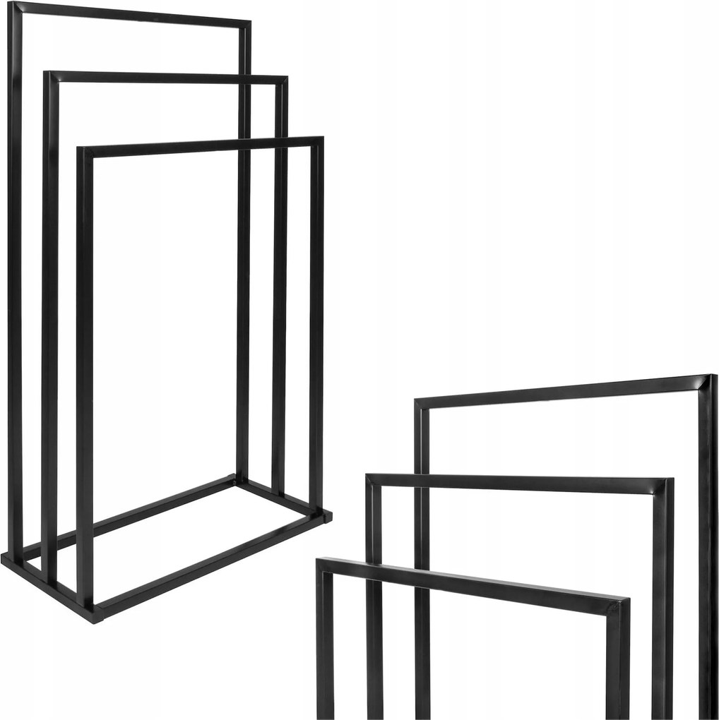 Akasztós Fürdőszobai Törölközőtartó Loft Fekete Fém 3 Szint