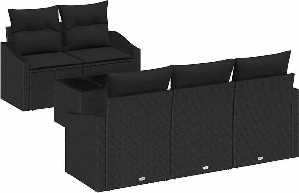 vidaXL Kanapé Szett párnával párnával 6 pcs Fekete polirattan