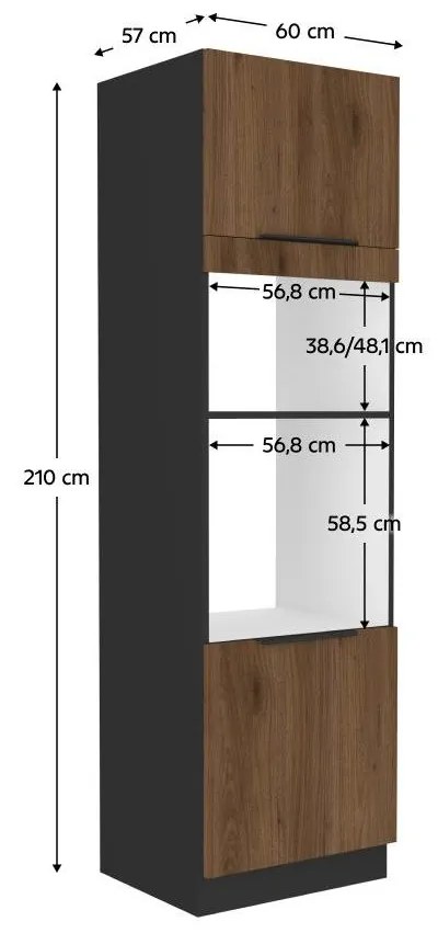 Magas szekrény beépíthető sütőhöz és mikrohullámú sütőhöz Monzesa 60 DPM 210 2F (okapi dió + fekete) . 1096973