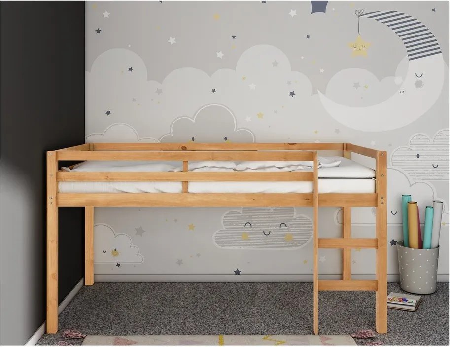 Natúr színű magasított borovi fenyő gyerekágy 90x200 cm Alpi – Støraa