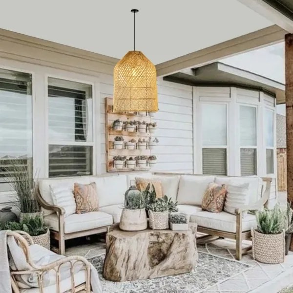 Immax 08259L - Csillár zsinóron PELO 1xE27/40W/230V átm. 35 cm rattan