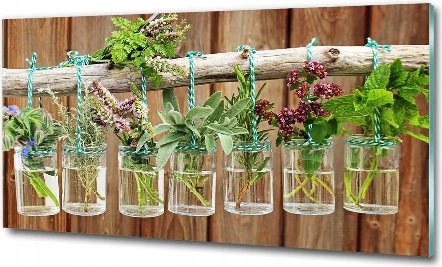 Fotó üvegkép Gyógynövények befőttes üvegekben 100x50