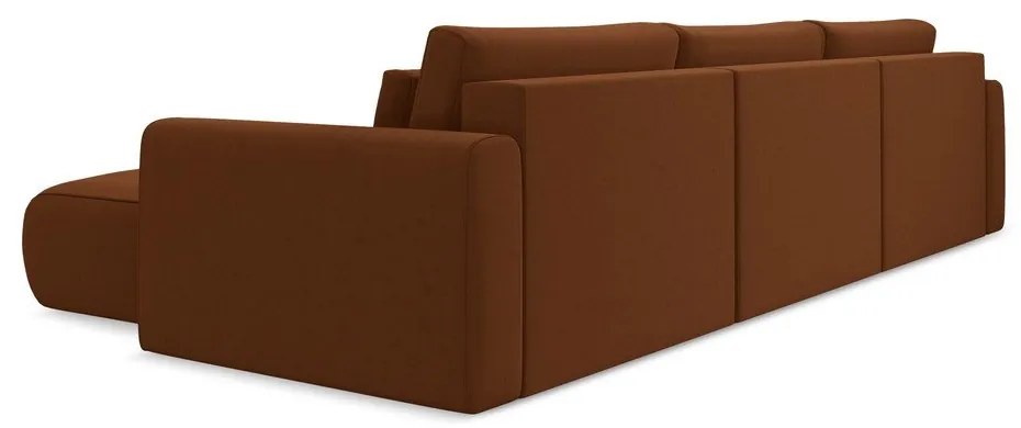 Terrakotta színű bársony kinyitható-tárolóhelyes (U alakú) sarokkanapé Kapua – Makamii