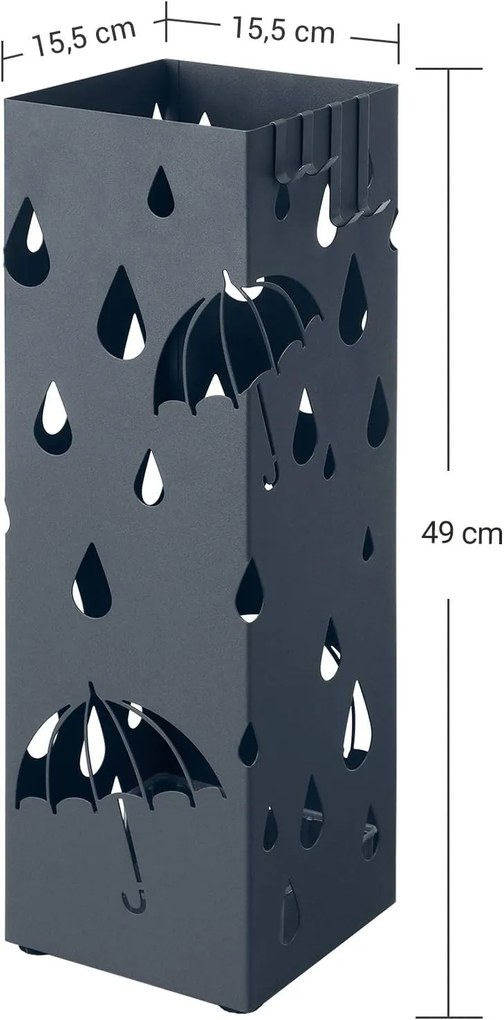 Fém esernyőtartó vízgyűjtő tálcával és 4 kampóval, antracit