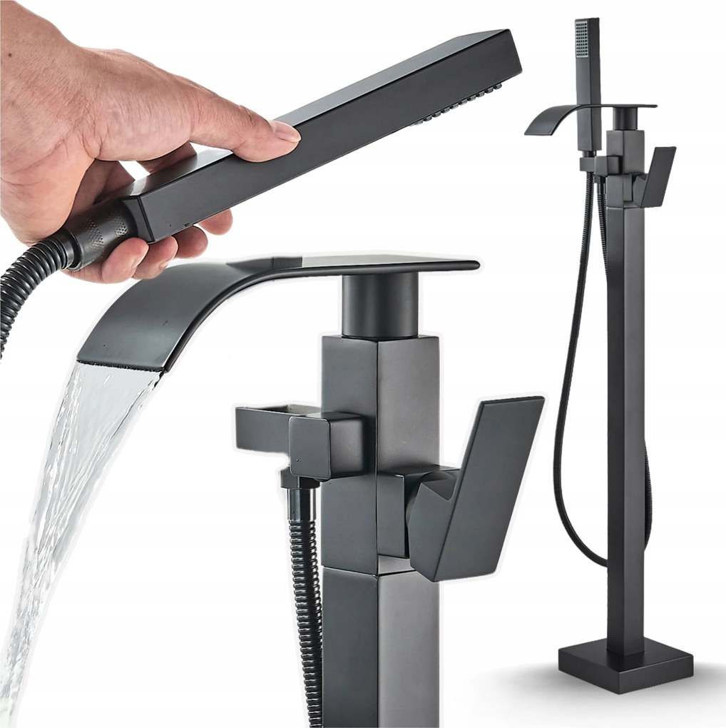 Kádtöltő Csaptelep Fekete Sárgaréz Cubic Forgatható Kifolyócső Stílusos Robusztus Ari