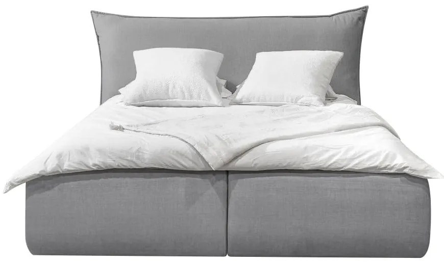 Világosszürke kárpitozott franciaágy tárolóhellyel ágyráccsal 160x200 cm Jade – Bobochic Paris