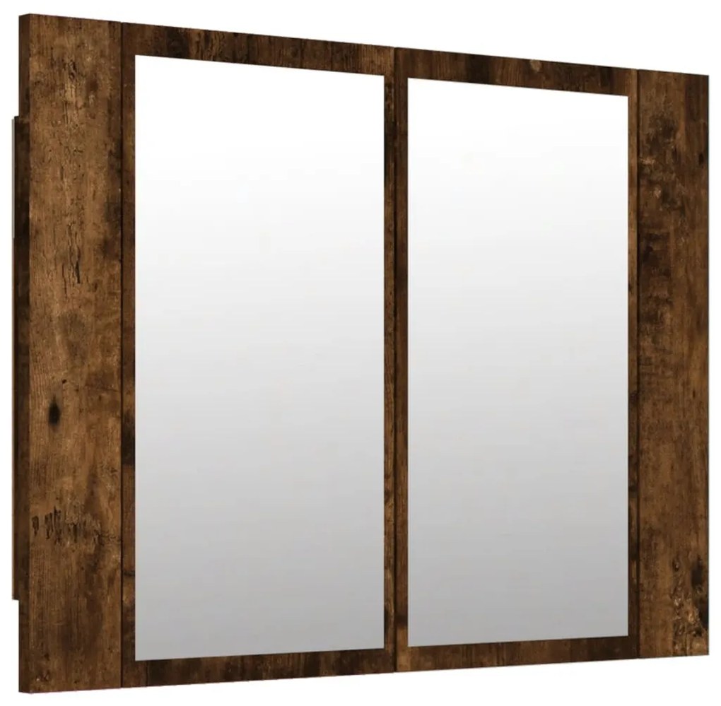 füstös tölgy szerelt fa tükörszekrény LED-del 80x20,5x64 cm