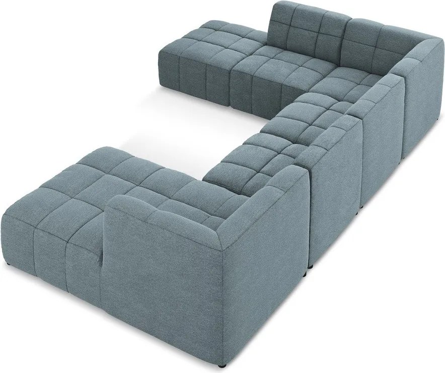 Kék buklé sarokkanapé (U alakú) Aloha – Makamii