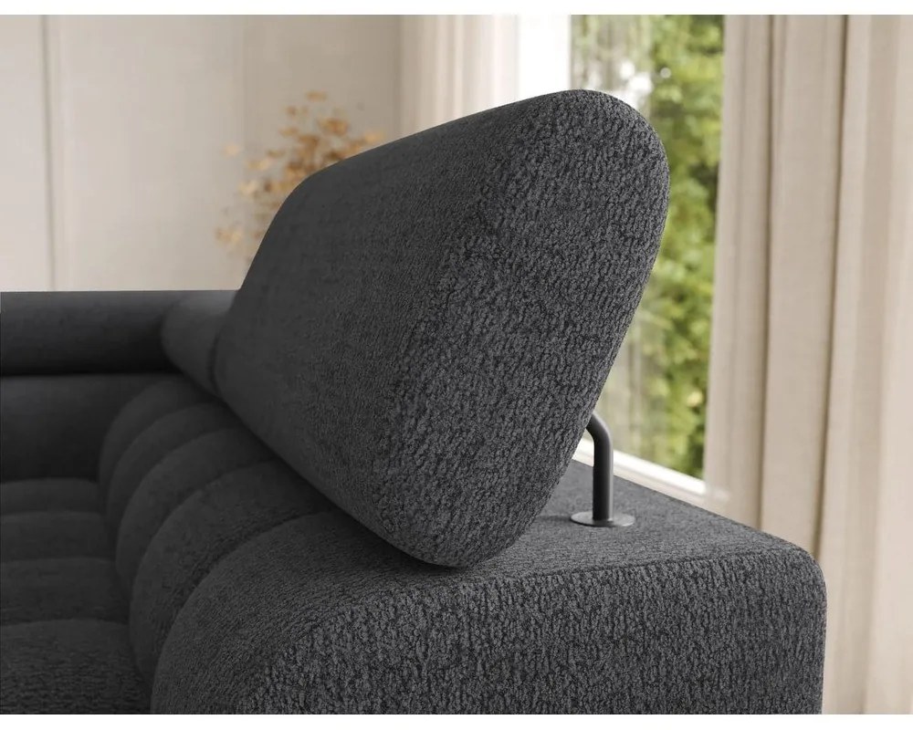 Sötétszürke buklé kinyitható sarokkanapé (jobb oldali-U alakú) Feraria – ELTAP