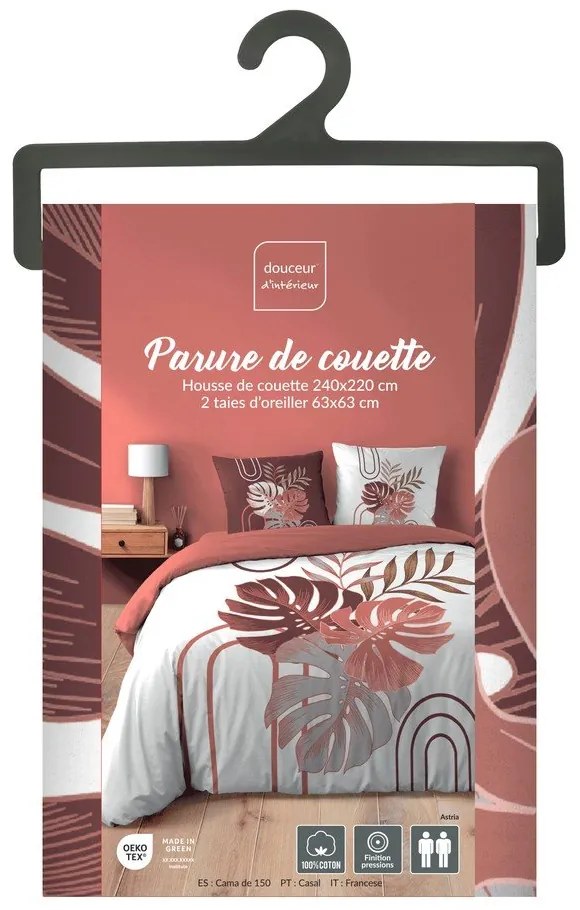 Fehér-rózsaszín kétszemélyes-hosszabbított pamut ágyneműhuzat 240x220 cm Astria – douceur d'intérieur