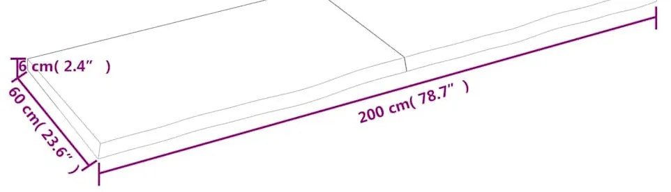 sötétbarna kezelt tömör fa fürdőszobai pult 200x60x(2-6) cm